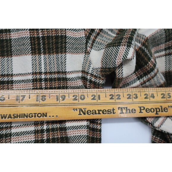 Orvis Mens L/G Plaid Flannel Button-Up Shirt Green & Cream Cotton Outdoors Camp - Picture 14 of 16